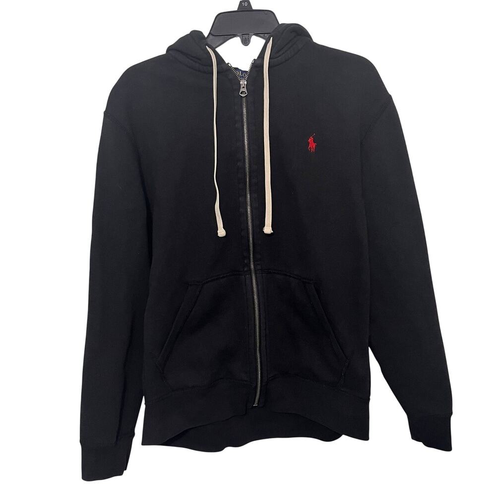 Polo Ralph Lauren Hoodie Men Large Black Red Pony Full Zip Sweatshirt Streetwear